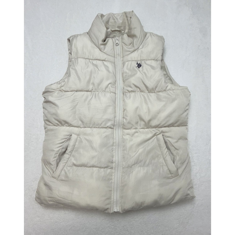 U.S. Polo Assn. Women Puffer Vest Medium Beige Cream Full Zip Quilted Jacket